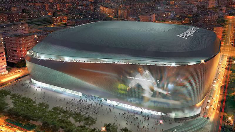 Illustration for article titled Real Madrid's new space age stadium is fully covered in titanium
